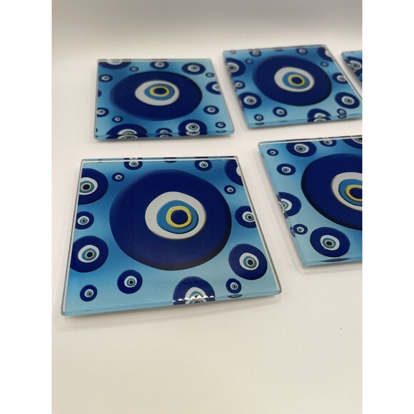 BAR Glass Set of 6 Evil Eye Print Coasters - Picture 3 of 5